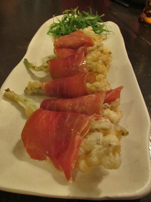 Deep-fried Squash Flowers wrapped in Prosciutto